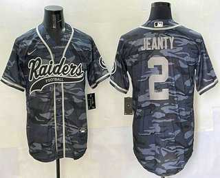 Men%27s Las Vegas Raiders #2 Ashton Jeanty Grey Camo With Patch Cool Base Stitched Baseball Jersey->las vegas raiders->NFL Jersey
